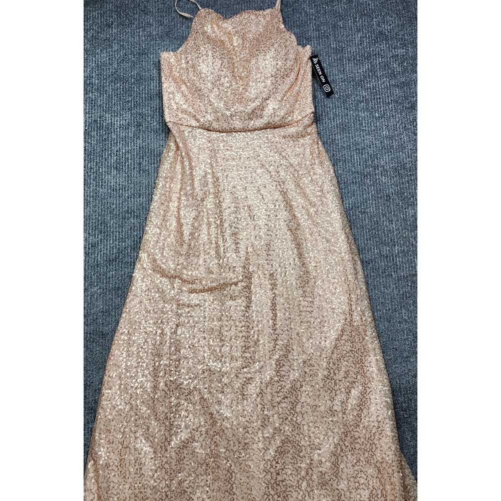 Mori Lee Madeline Gardner Rose Gold Sequin Formal Gown Dress 12 Bridesmaid Prom